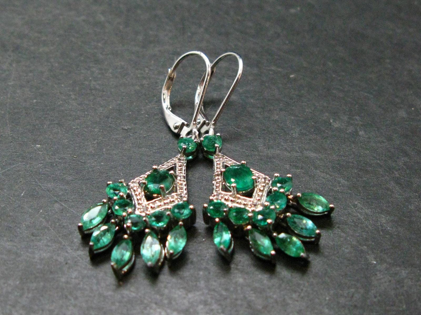 Gem Emerald Faceted Silver Earrings From Colombia - 4.77 Grams Total