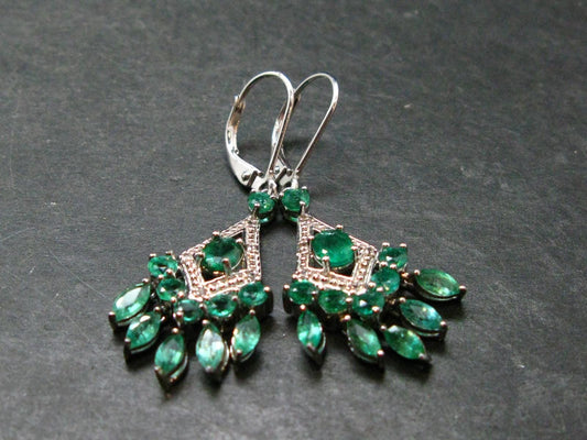 Gem Emerald Faceted Silver Earrings From Colombia - 4.77 Grams Total