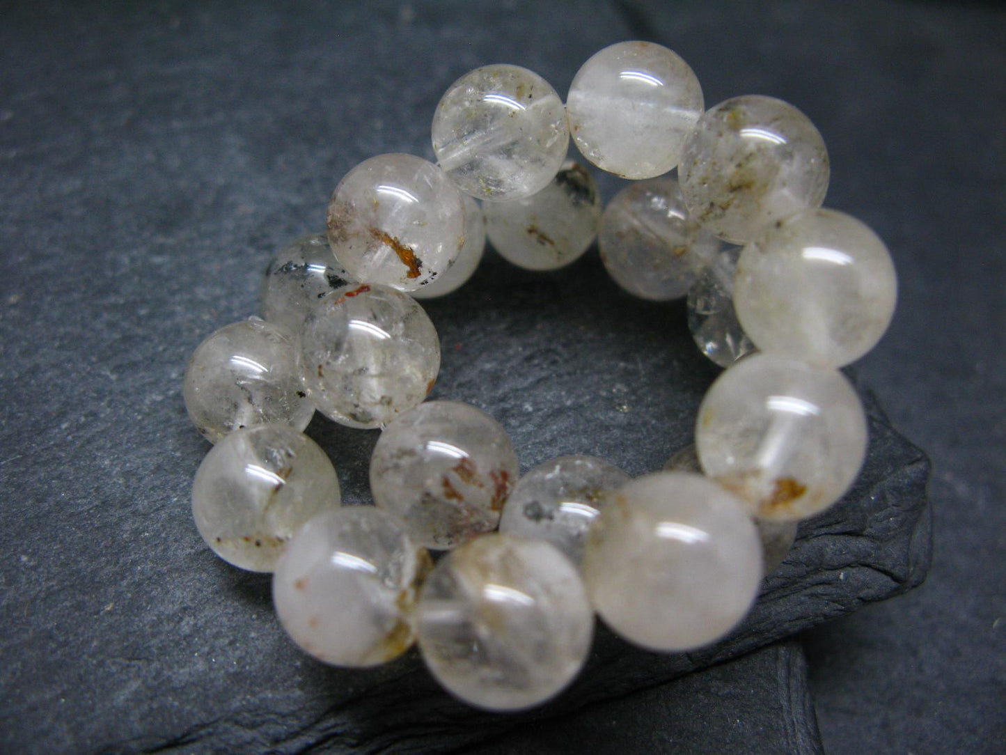 Rare Petroleum Oil In Quartz Crystal Bracelet - 7 Inches - 9mm Round Beads