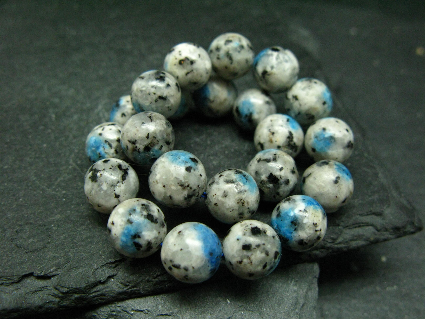 K2 Azurite in Granite Genuine Bracelet ~ 7 Inches ~ 8mm Round Beads