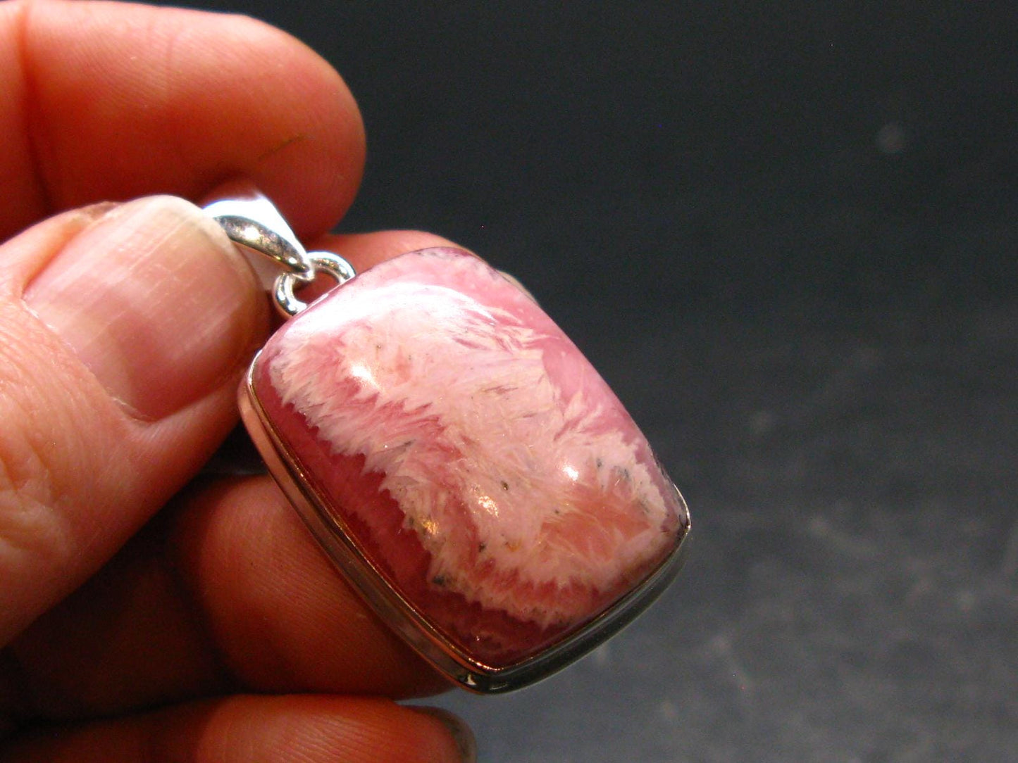 Rhodochrosite Silver Plated Pendant From Argentina - 1.5" - 9.33 Grams