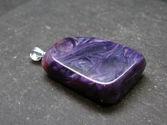 Rare High-Quality Charoite Pendant In SS From Russia - 1.4" - 8.46 Grams