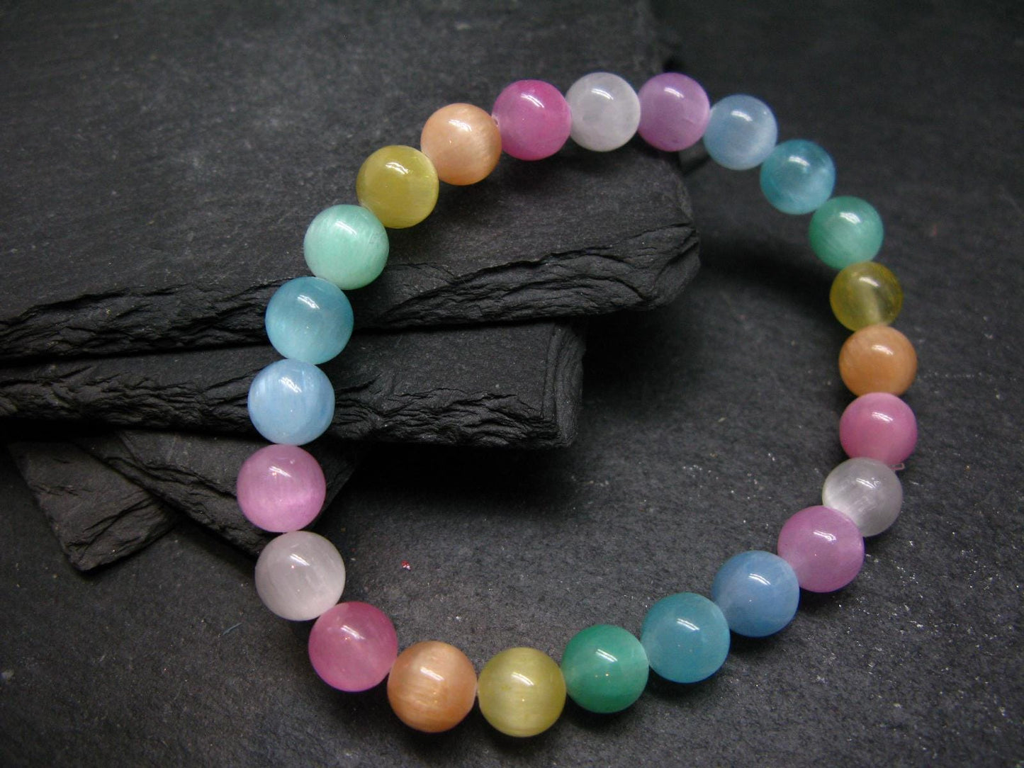 Selenite Colorful Genuine Bracelet ~ 7 Inches ~ 8mm Round Beads