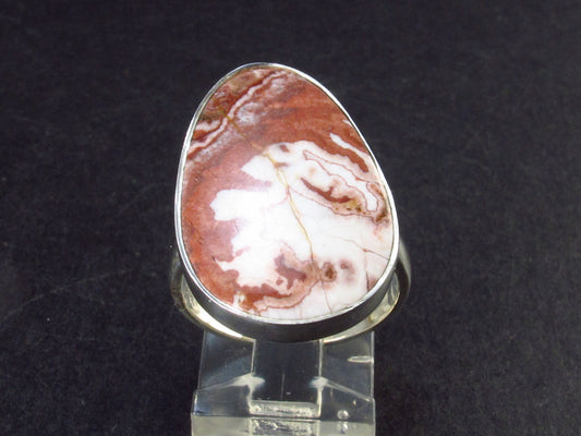 Natural Oval Shape Jasper Cabochon 925 Silver Ring - 5.8 Grams - Size Adjustable
