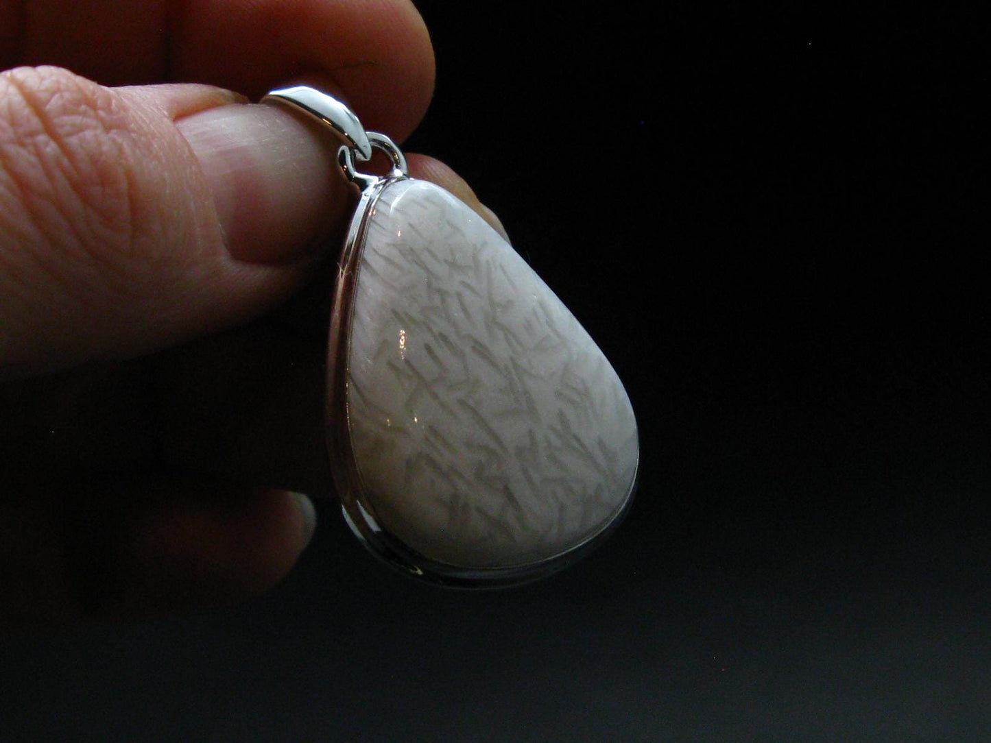 Scolecite Silver Plated Pendant From India - 1.6" - 6.87 Grams