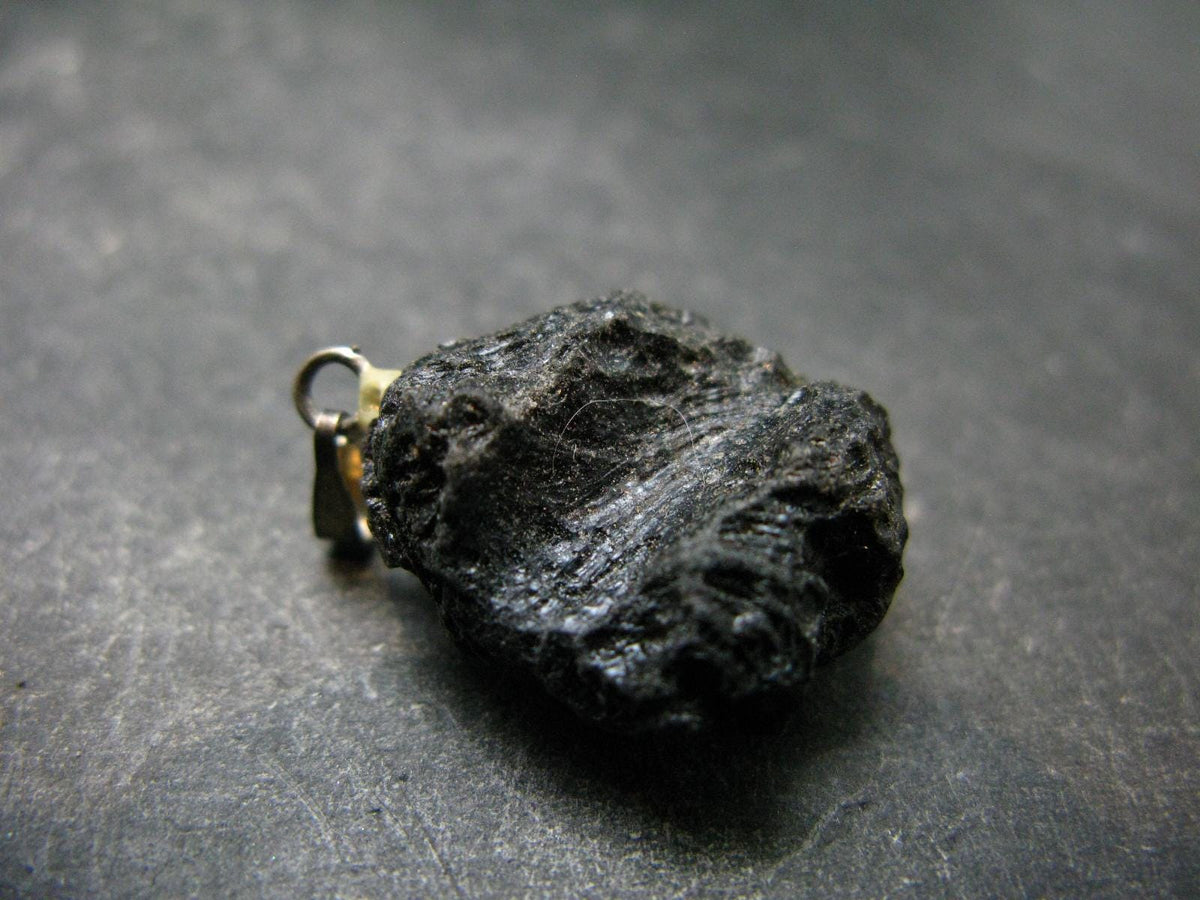 Tibetan Black Tektite Silver Pendant From Tibet - 1.1" - 4.35 Grams