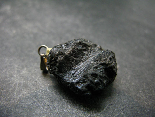 Tibetan Black Tektite Silver Pendant From Tibet - 1.1" - 4.35 Grams