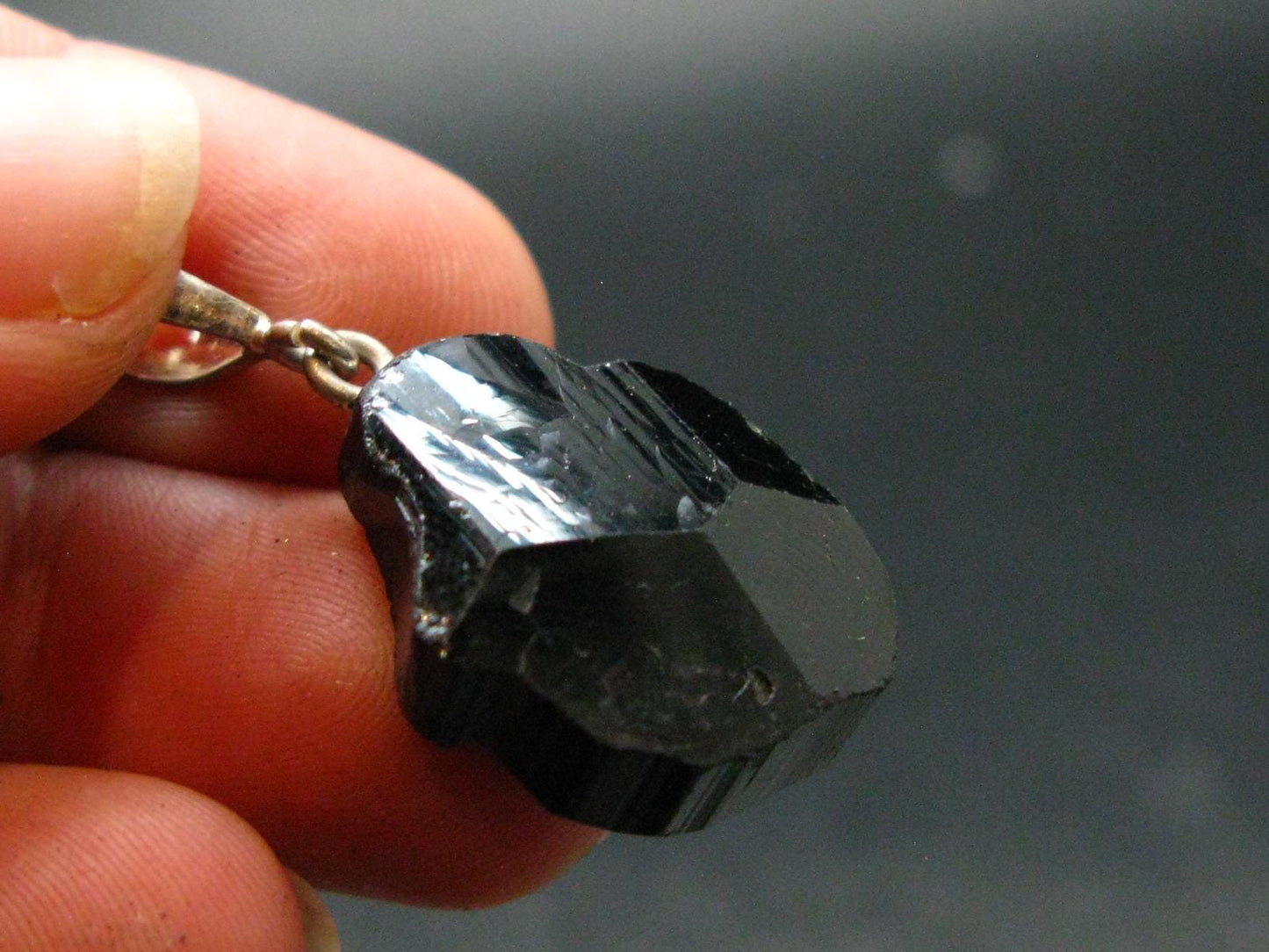Black Tourmaline Schorl Silver Pendant From Brazil - 1.4" - 5.16 Grams