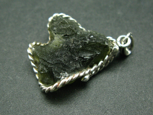 Shape!! Natural Gem Moldavite Tektite SS Pendant From Czech Republic - 6.7 Grams - 1.4"