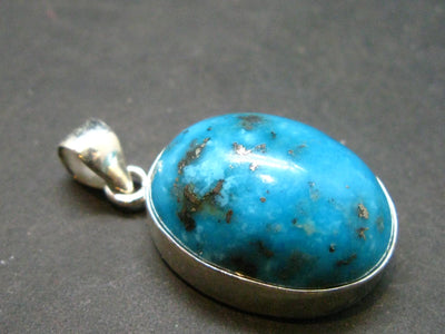 Amazing Large Intense Blue Genuine Turquoise 925 Silver Pendant - 1.3" - 10.18 Grams