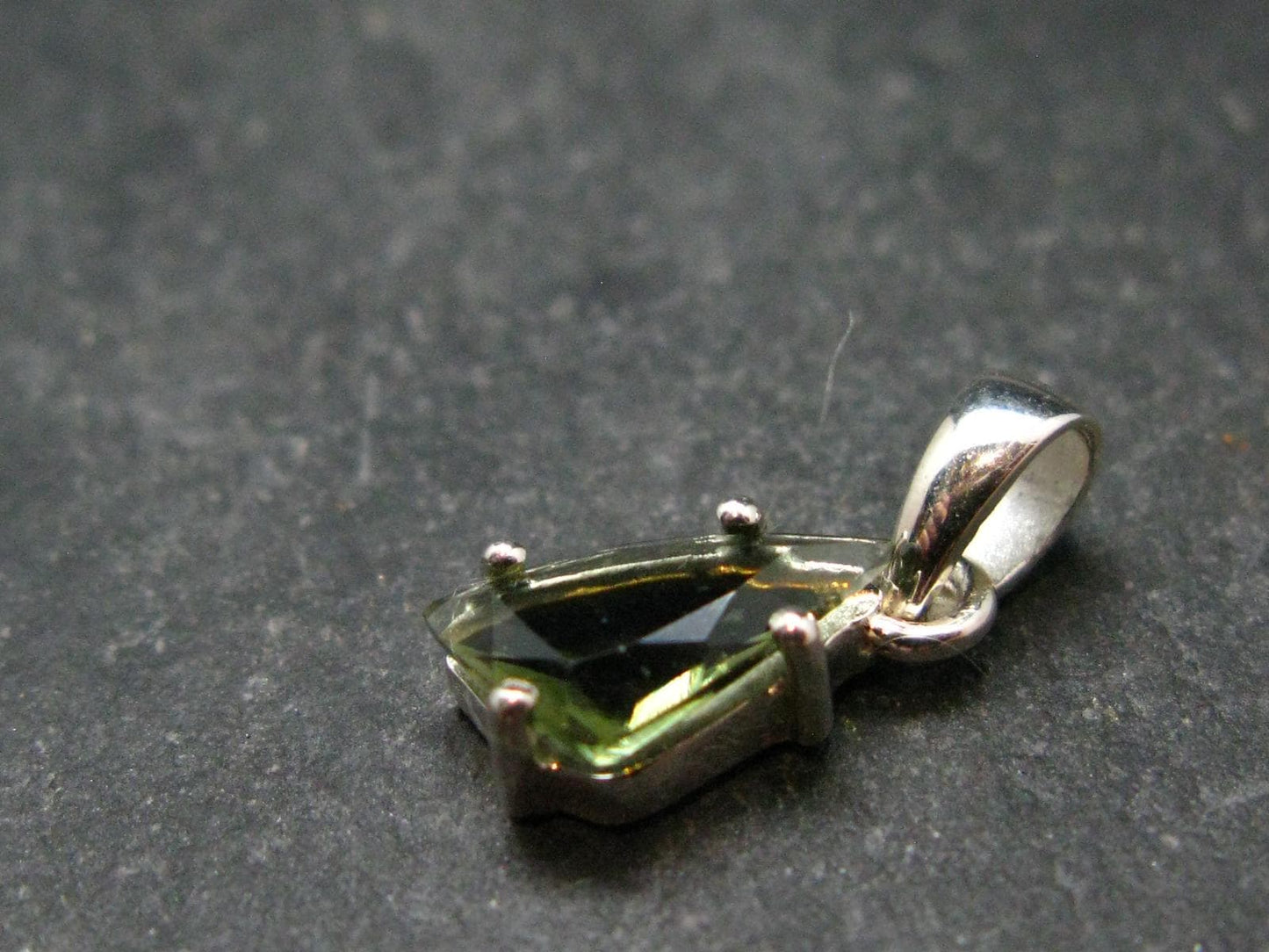 Moldavite Tektite Facetted Silver Pendant from Czech Republic - 0.7" - 1.0 Grams