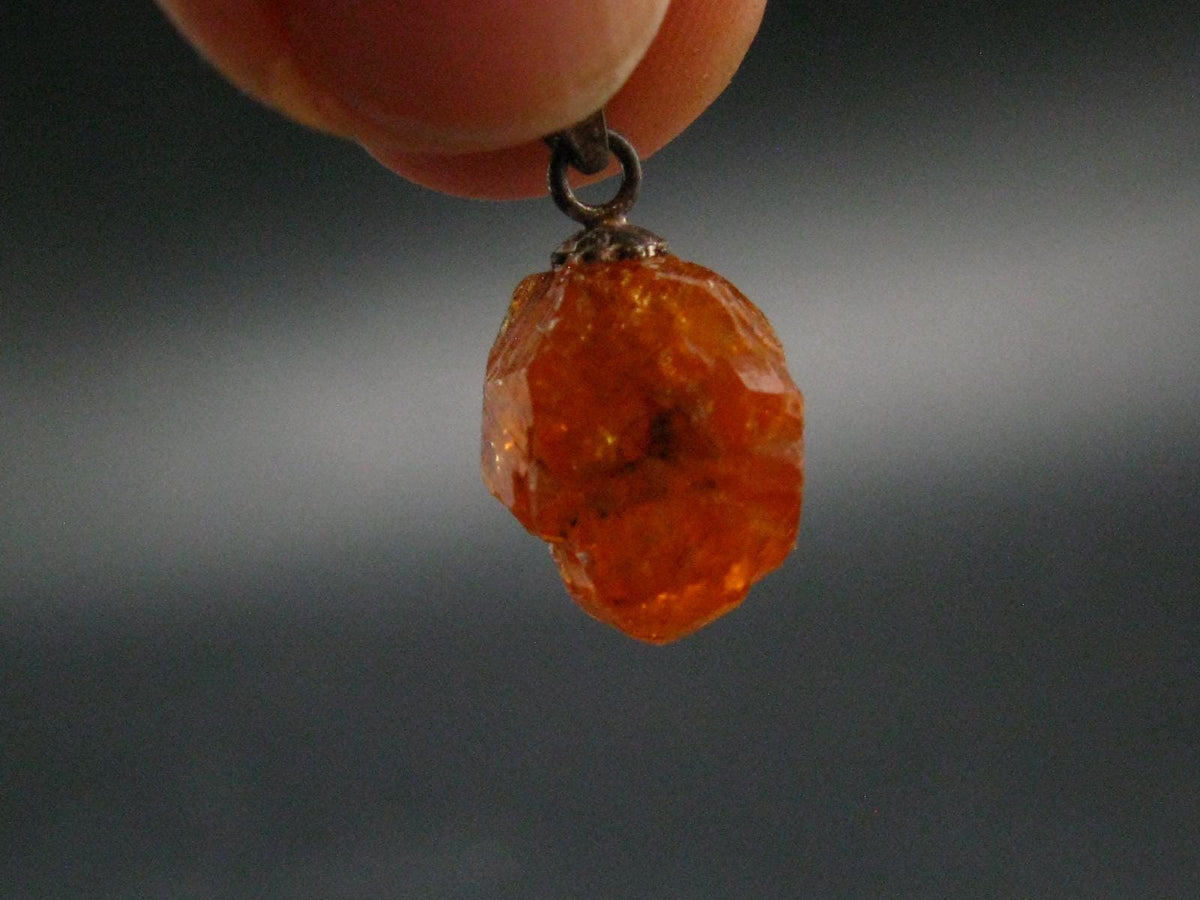 Gem Spessartine Spessartite Orange Garnet Pendant in SS From Tanzania - 0.8" - 2.16 Grams