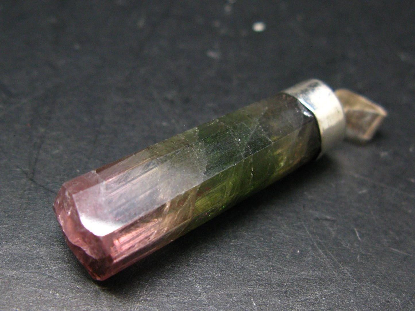 Gem Watermelon Tourmaline Crystal Silver Pendant From Brazil - 1.9" - 10.20 Grams