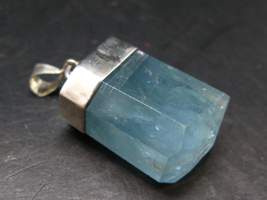 Aquamarine Gem Sterling Silver Pendant From Brazil - 1.8" - 20.10 Grams