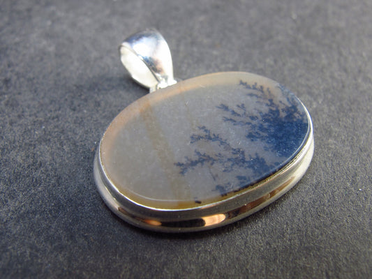 Moss Agate Silver Pendant From Russia - 4.75 Grams - 1.1"