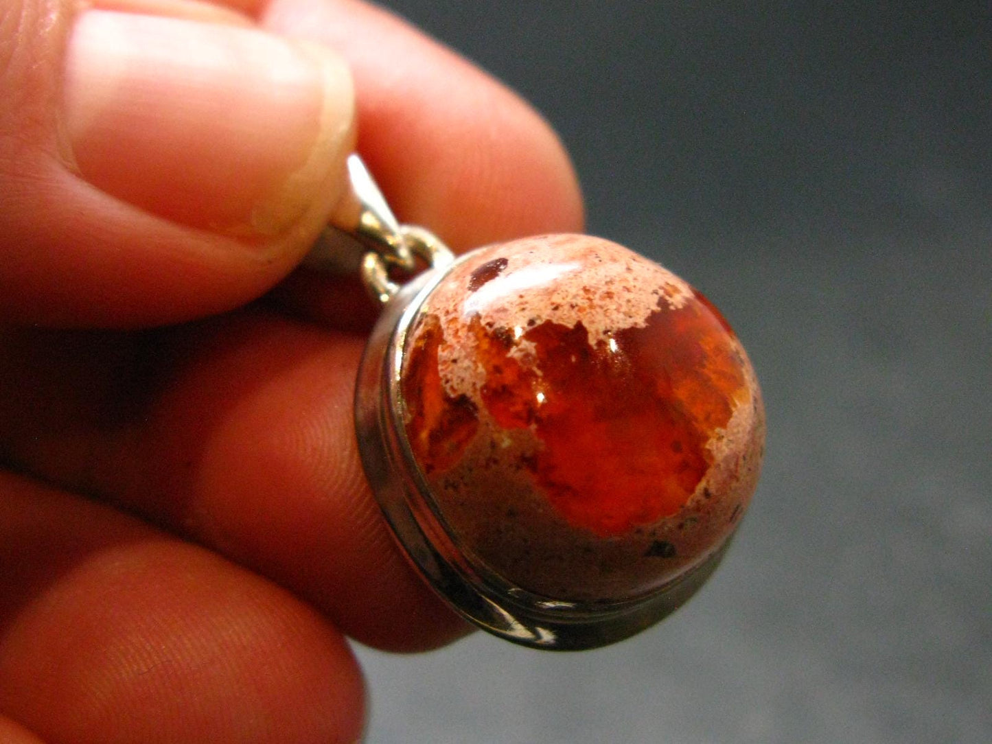 Fire Opal Sterling Silver Pendant From Mexico - 1.1" - 6.21 Grams