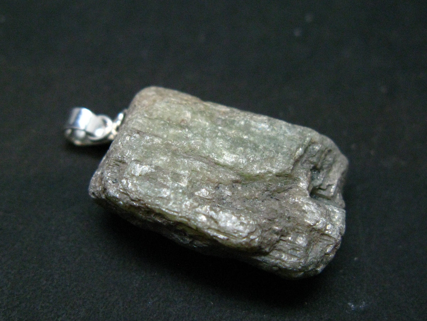 Green Kyanite Crystal Silver Pendant From Tanzania - 1.2" - 7.02 Grams