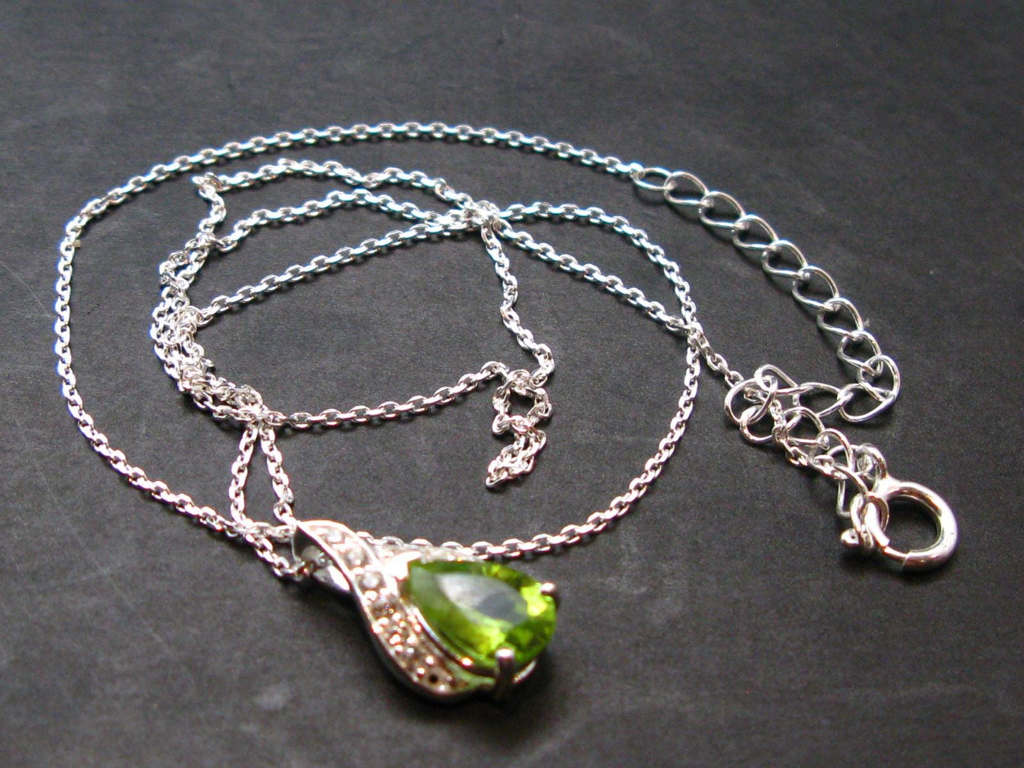 Peridot Olivine Faceted Pendant in SS With CZ Plus Chain From Arizona - 18" - 3.0 Grams