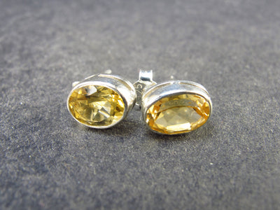 Stone of Success!! Natural Faceted Golden Yellow Citrine Sterling Silver Stud Earrings - 1.76 Grams