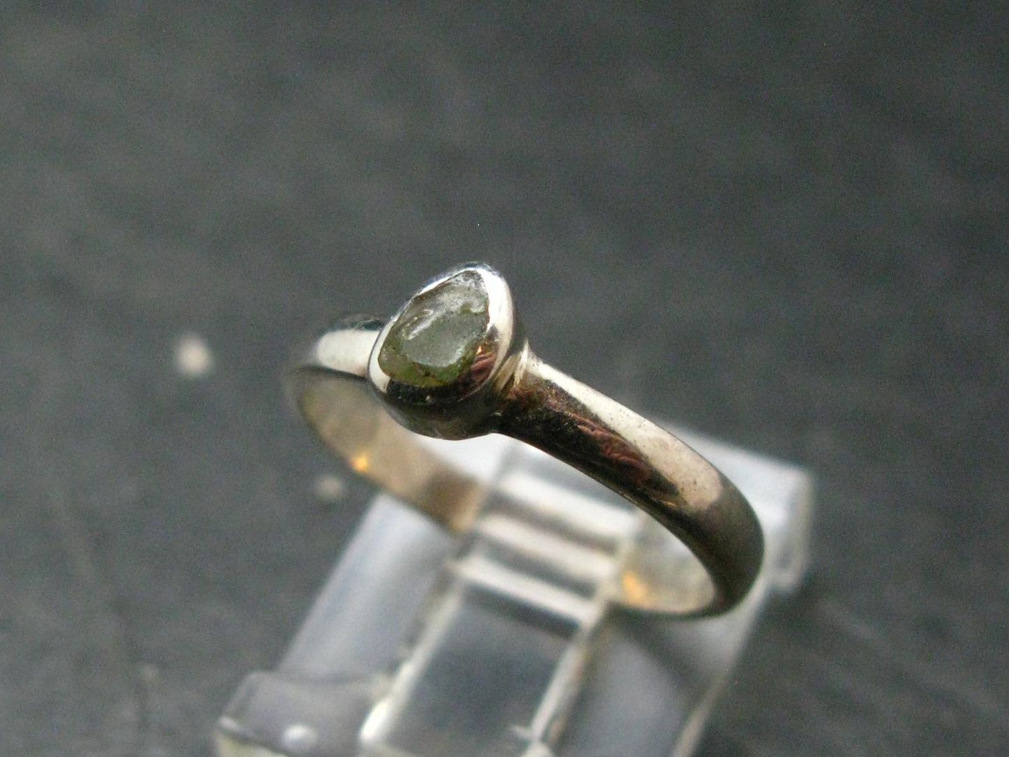 Cute Gem Moldavite Sterling Silver Ring From Czech Republic - Size 5.5 - 1.6 Grams