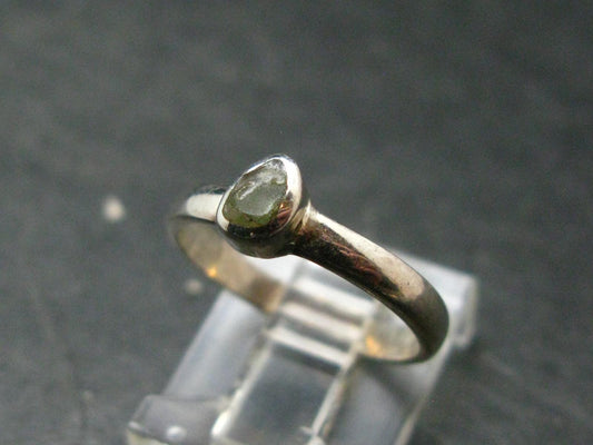 Cute Gem Moldavite Sterling Silver Ring From Czech Republic - Size 5.5 - 1.6 Grams