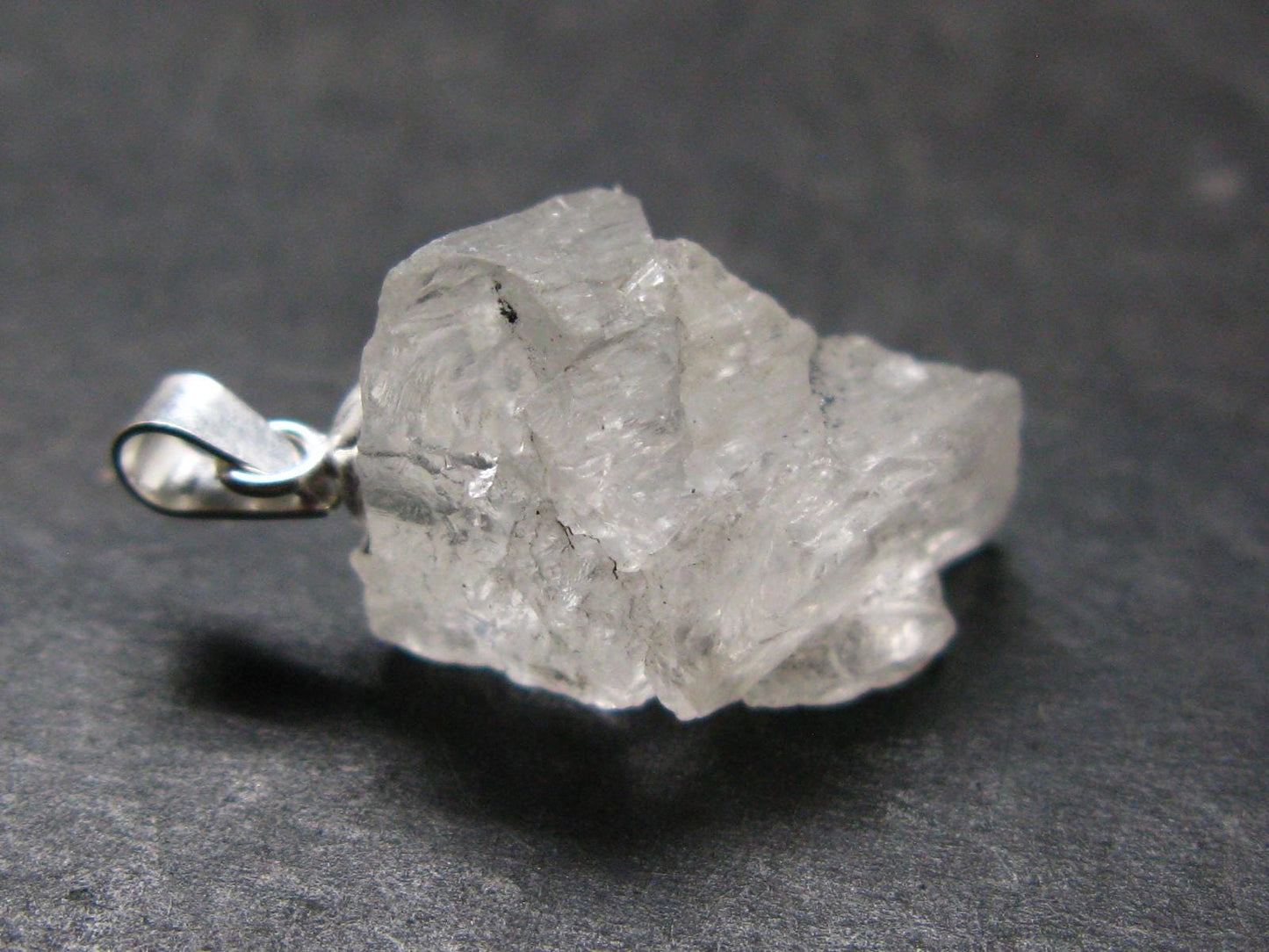 Clear Petalite Crystal Silver Pendant from Brazil - 1.0" - 2.43 Grams