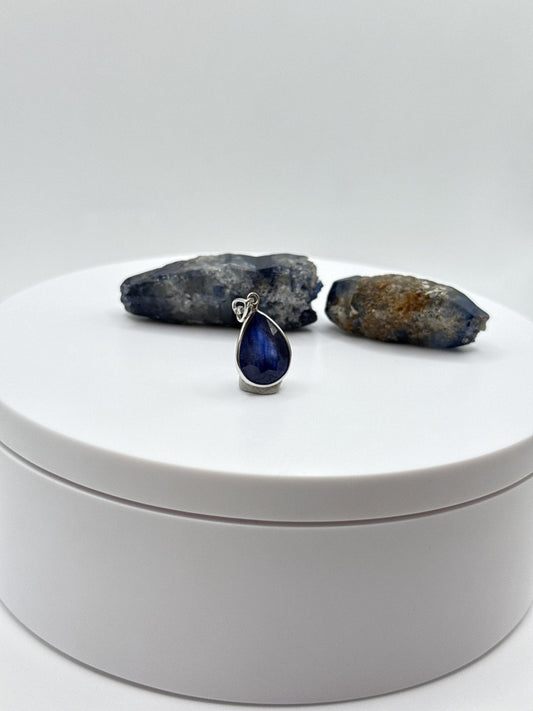 Pear Shape Sapphire Pendant | Natural Blue Sapphire Cabochon Necklace | Sterling Silver Pendant | September Birthstone Jewelry - 1.61 g