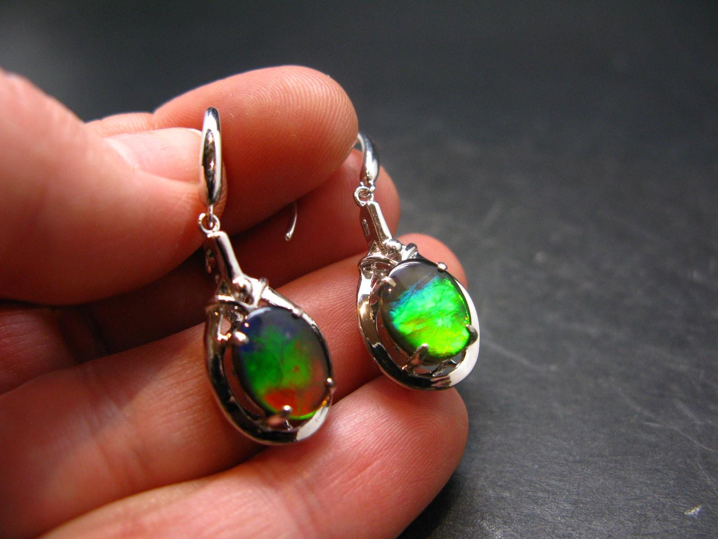 Ammolite Amolite Sterling Silver Earrings From Canada - 1.2"
