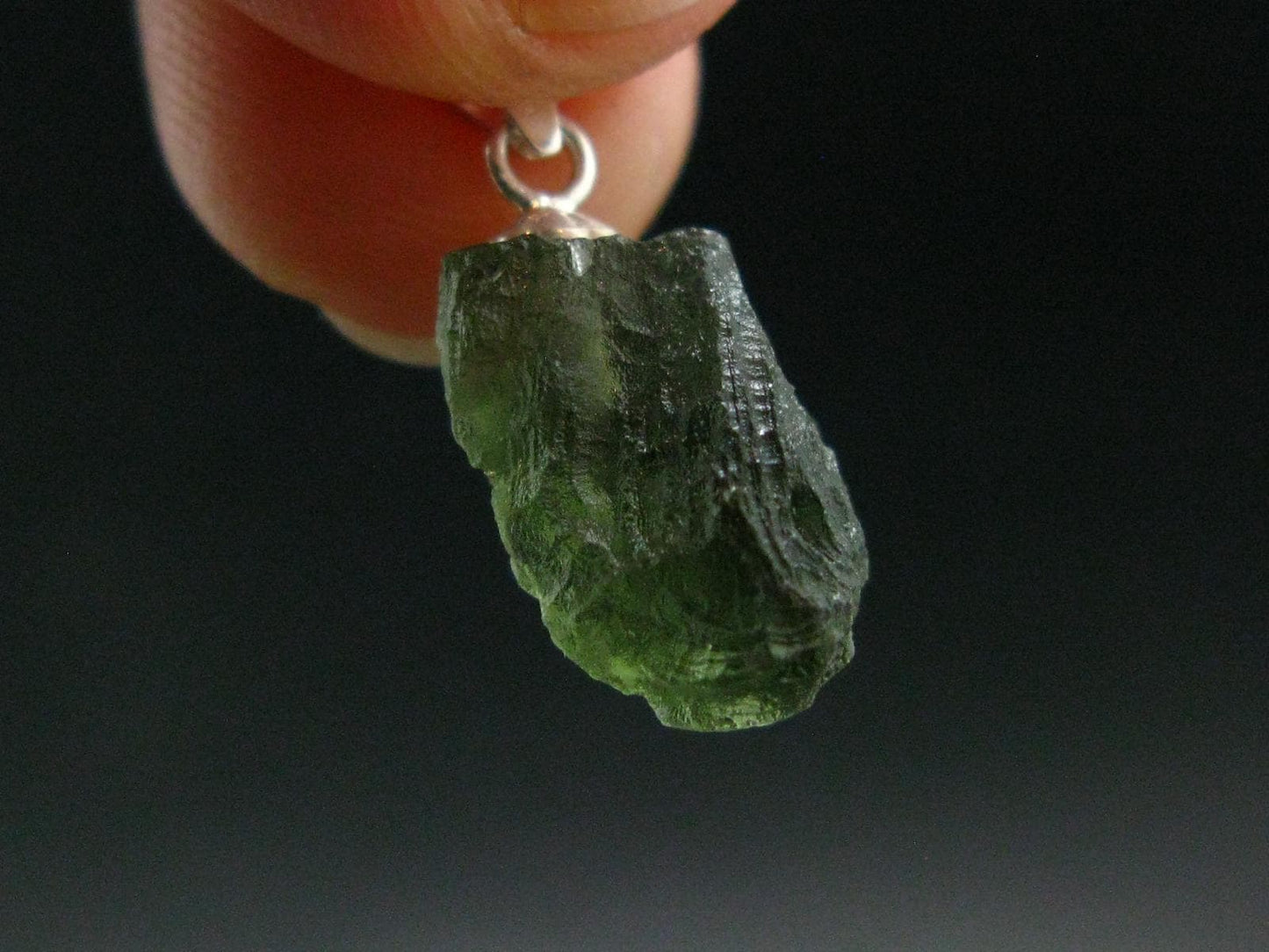 Moldavite Tektite Silver Pendant from Czech Republic - 0.8" - 1.13 Grams