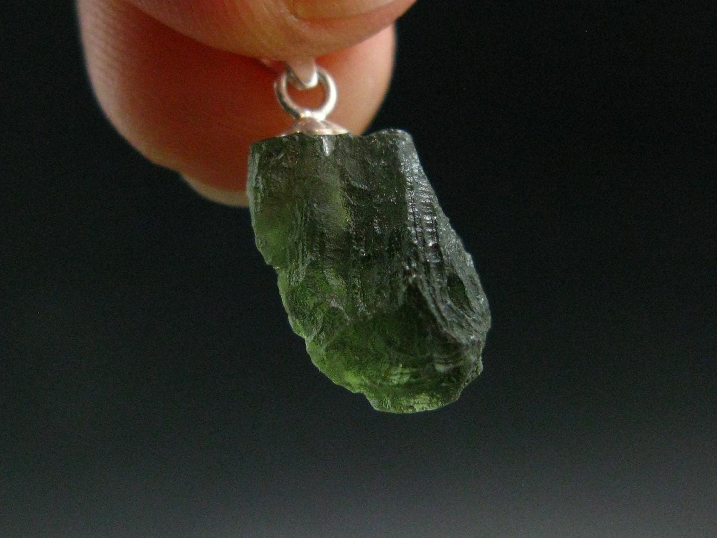 Moldavite Tektite Silver Pendant from Czech Republic - 0.8" - 1.13 Grams
