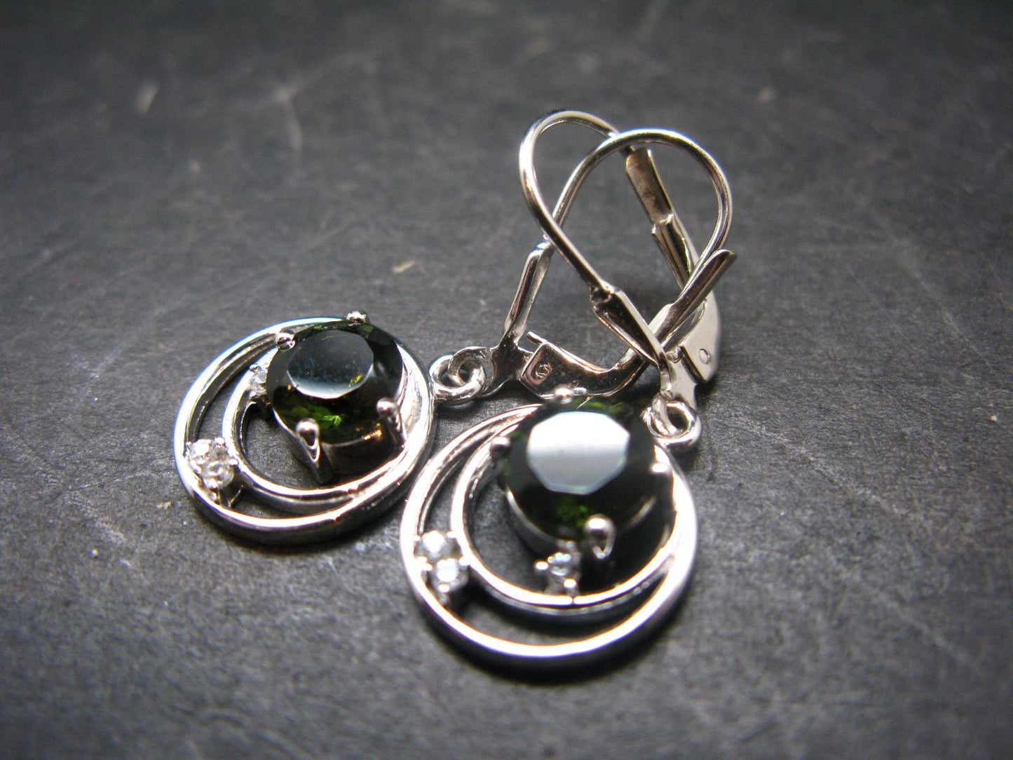 Moldavite Tektite Silver Earrings from Czech Republic - 4.29 Grams