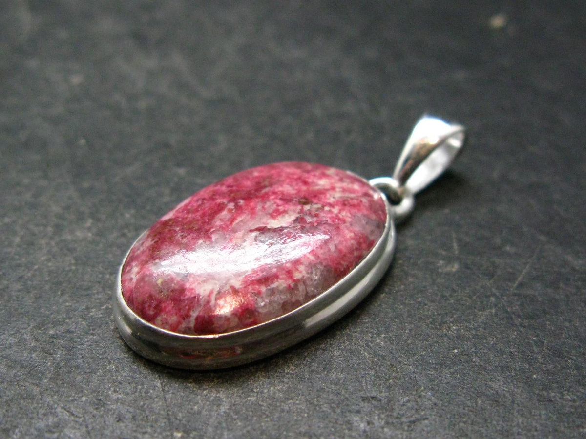 Thulite Silver Plated Pendant From Norway - 1.4" - 5.28 Grams