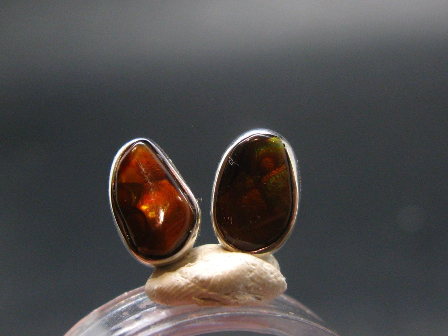 Fire Agate Stud Earrings From Mexico - 0.4" - 2.20 Grams