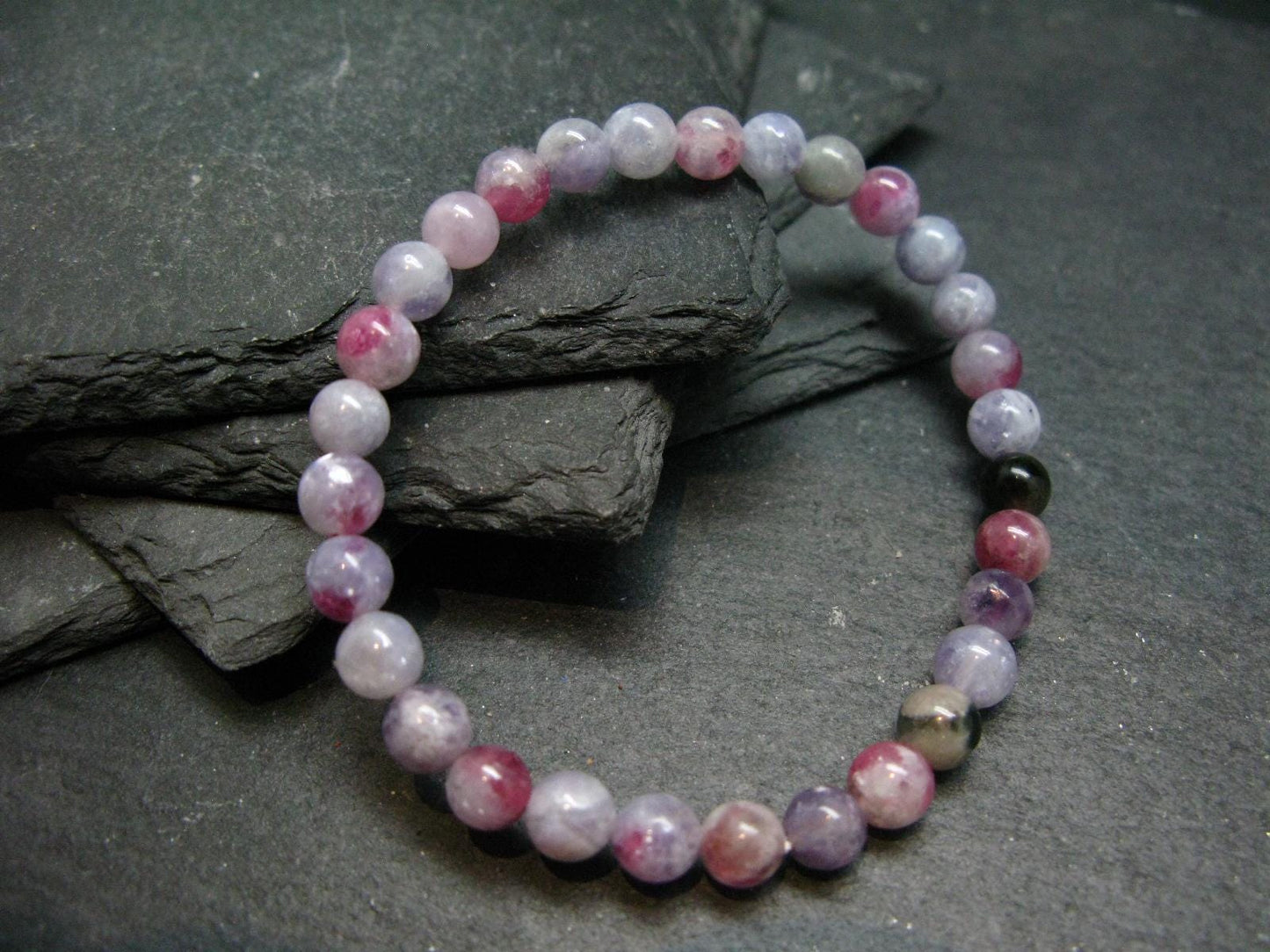 Unicorn Stone Lepidolite & Tourmaline Genuine Bracelet ~ 7 Inches ~ 6mm Round Beads