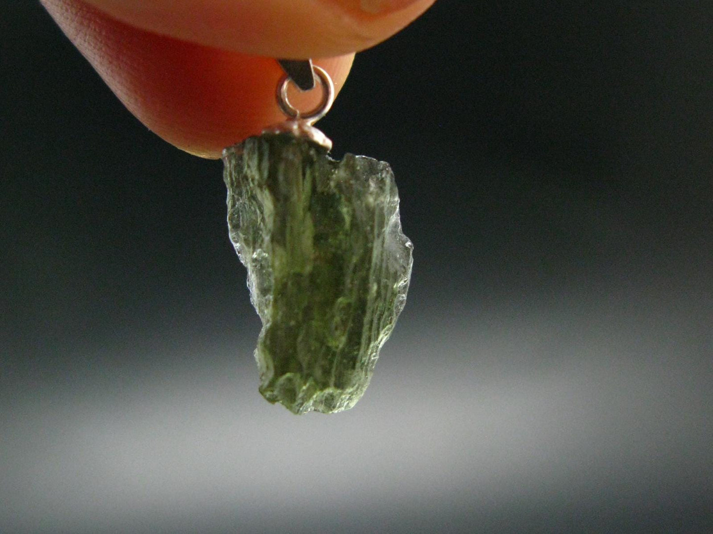 Moldavite Tektite Silver Pendant from Czech Republic - 0.9" - 0.95 Grams