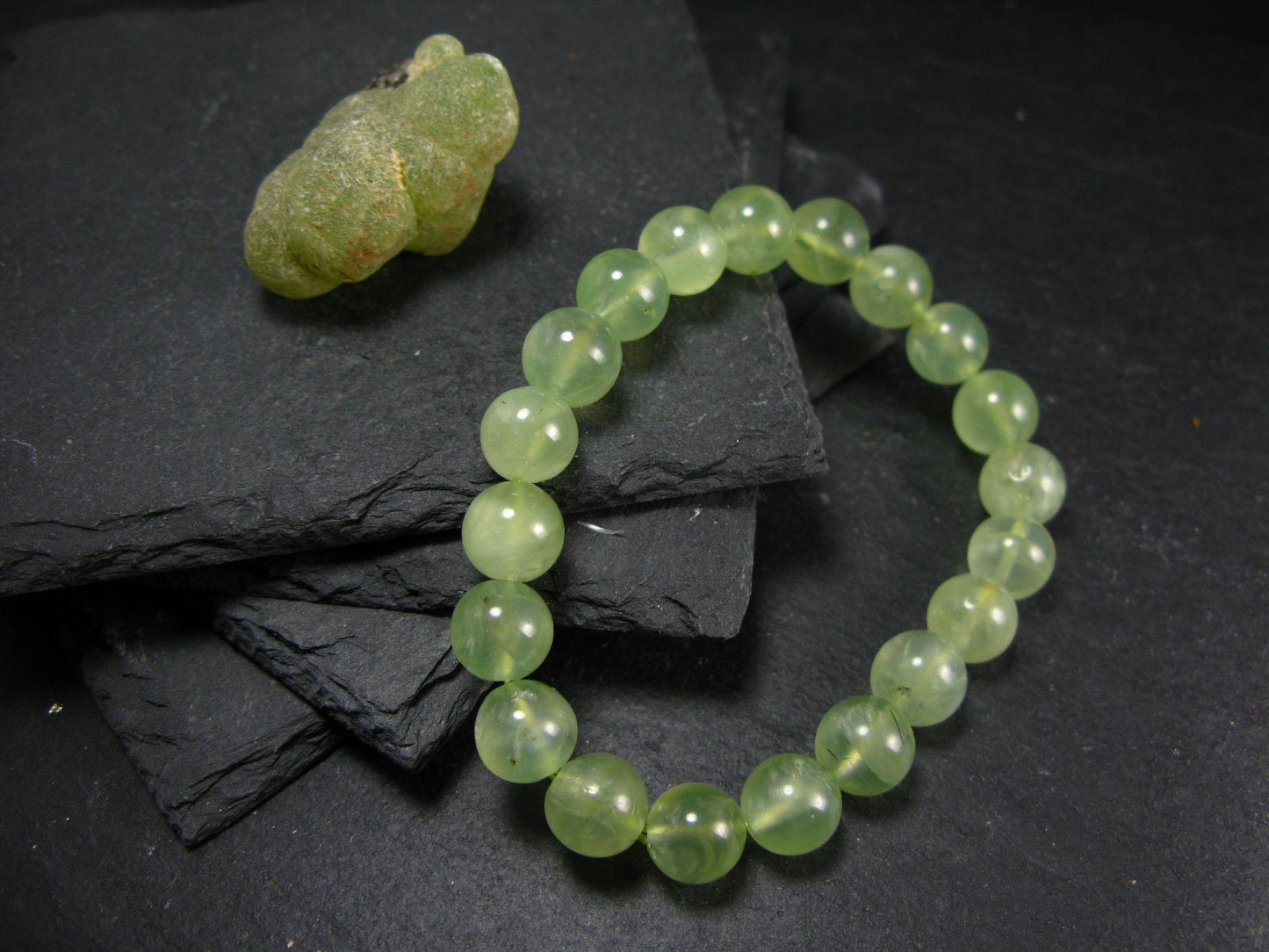 Prehnite Genuine Bracelet ~ 7 Inches ~ 10mm Round Beads