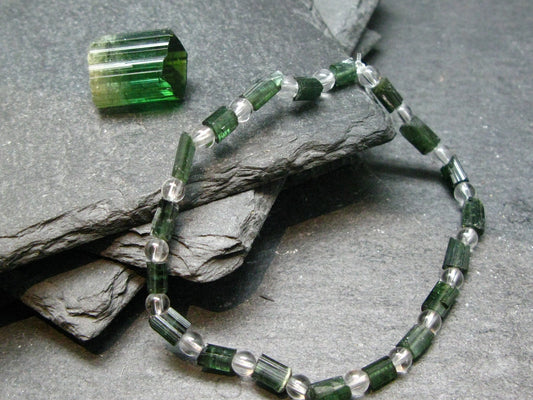 Green Tourmaline & Quartz Genuine Bracelet ~ 7 Inches ~ 5mm Crystal Beads
