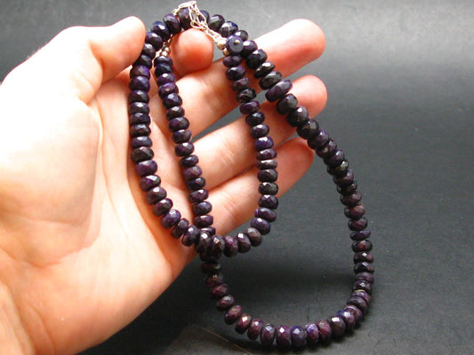 Purple Sugilite Rondelle Faceted Beads Necklace From Namibia - 20" - 37.88 Grams