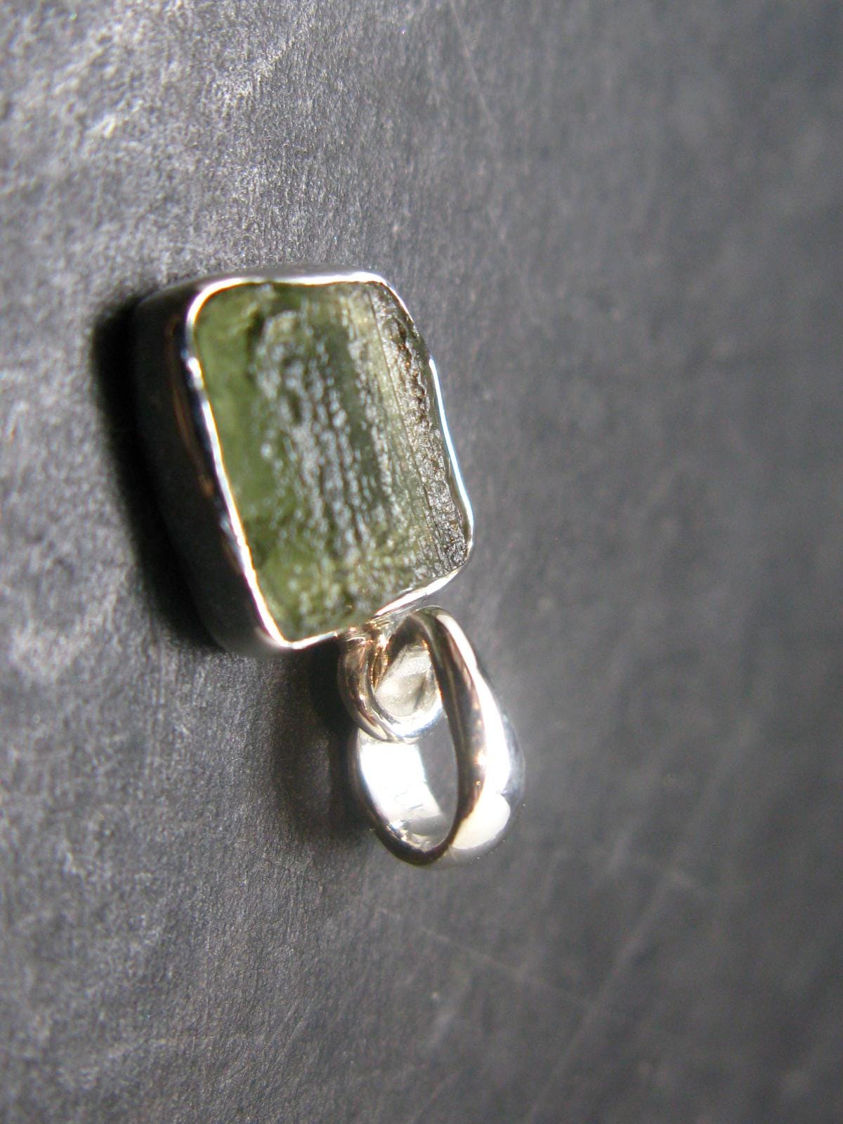 Natural Gem Moldavite Tektite SS Pendant From Czech Republic - 1.20 Grams - 0.7"