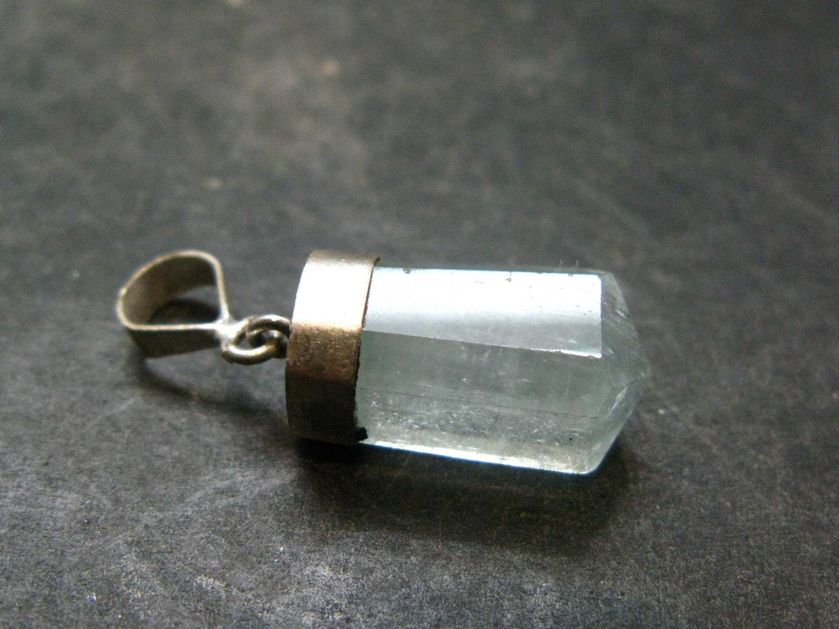 Stunning Genuine Aquamarine Gem Sterling Silver Pendant From Pakistan - 1.1" - 2.84 Grams