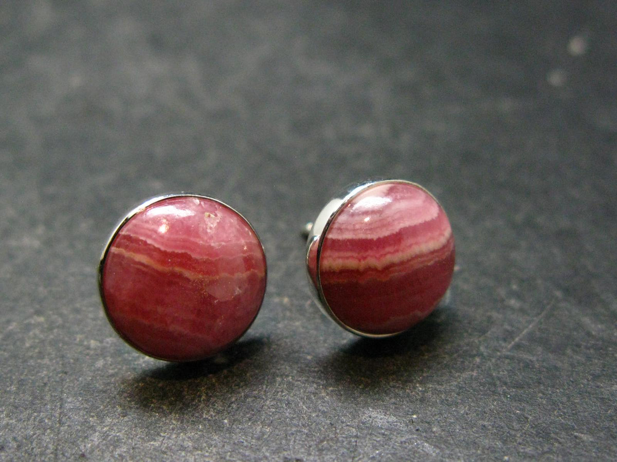 Rhodochrosite Gem Sterling Silver Stud Earrings From Argentina - 0.3" - 2.91 Grams