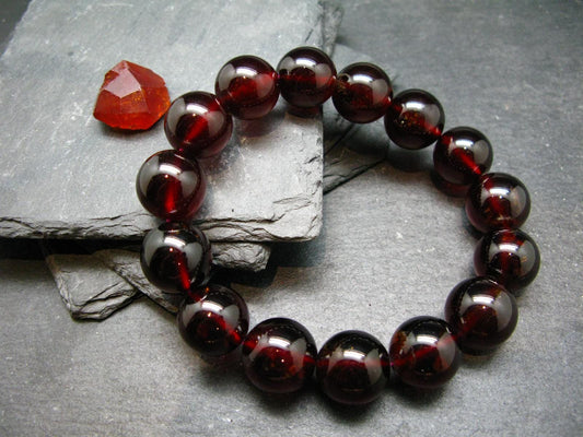 AAA Grade Garnet Hessonite Genuine Bracelet ~ 8 Inches ~ 15mm Round Beads