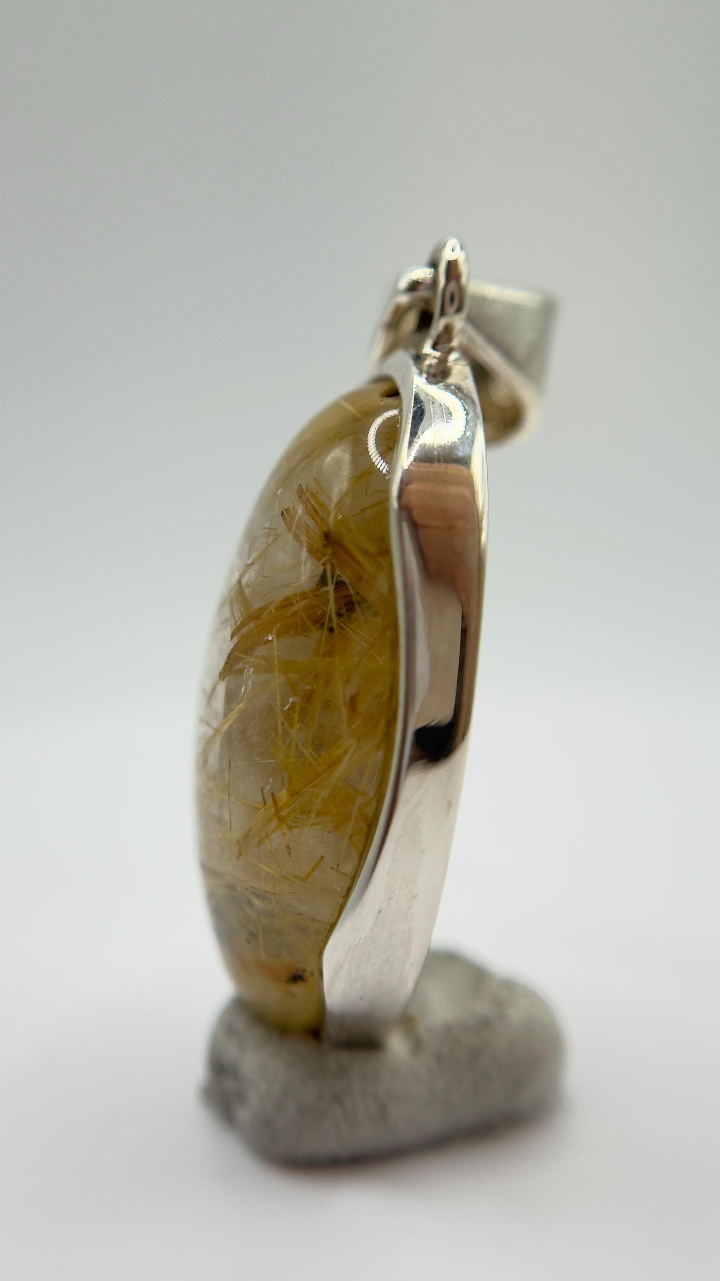 Golden Rutilated Quartz Pendant – Natural Needle Crystal in Sterling Silver
