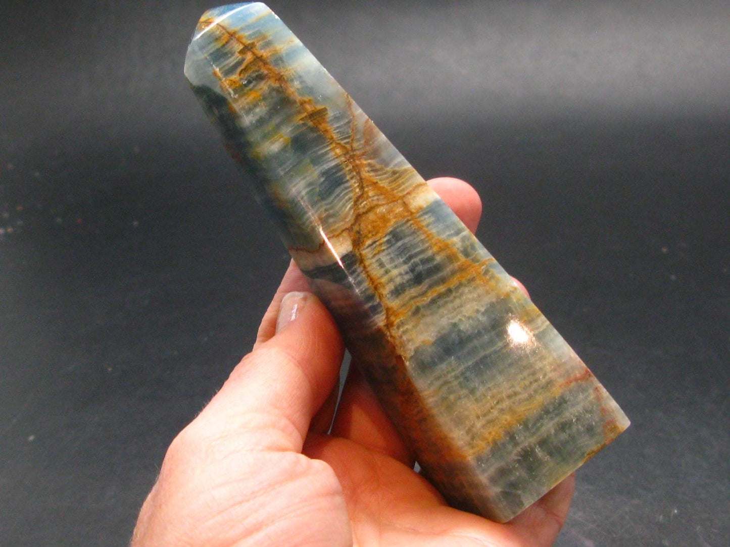 Nice Lemurian Aquatine Blue Calcite Obelisk Pyramid From Argentina - 4.5" - 181.57 Grams