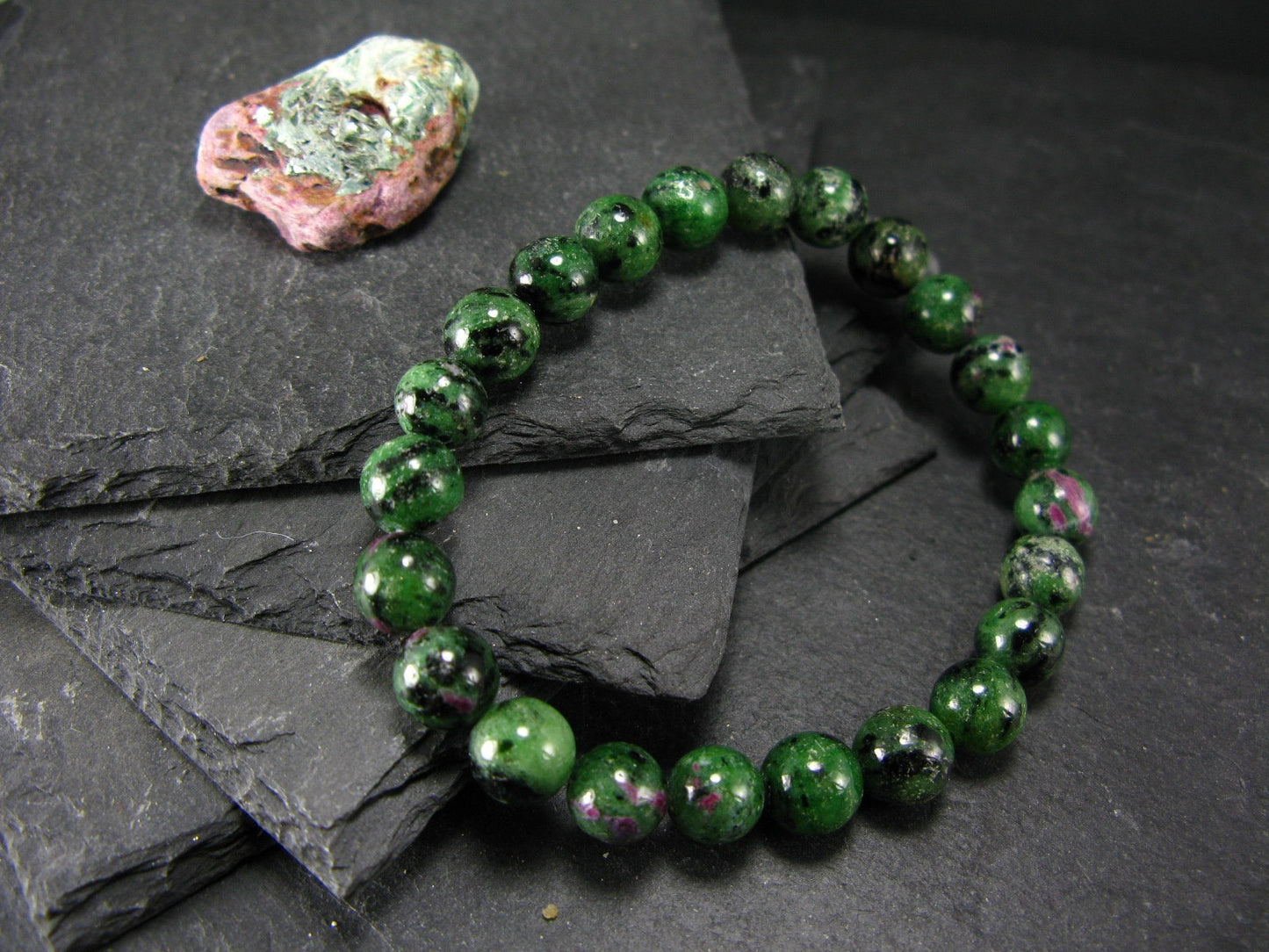 Ruby in Zoisite Genuine Bracelet ~ 7 Inches ~ 8mm Round Beads