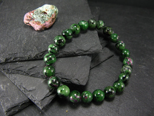 Ruby in Zoisite Genuine Bracelet ~ 7 Inches ~ 8mm Round Beads