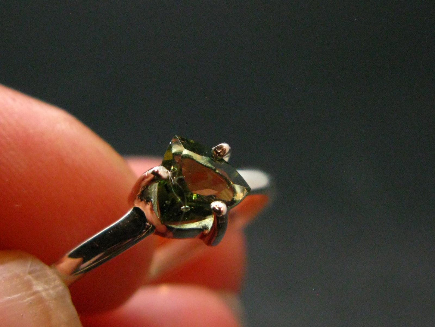 Moldavite Tektite Facetted Silver Ring from Czech Republic - Size 6 - 1.32 Grams