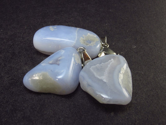 Lot of 3 Blue Lace Agate Pendants From Namibia