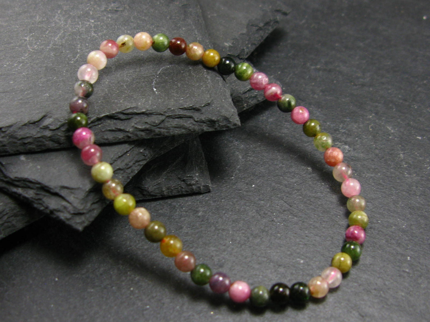 Watermelon Bicolor Tourmaline Genuine Bracelet ~ 7 Inches ~ 4mm Round Beads