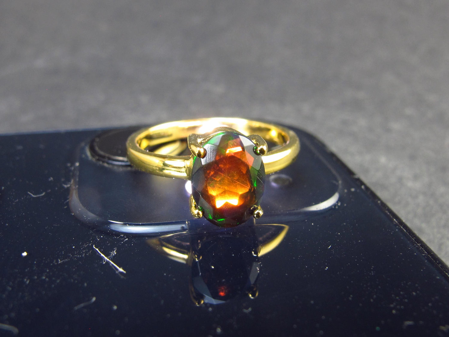 Rare Black Opal Gold Plated Silver Ring from Australia - Size 6 - 1.97 Grams